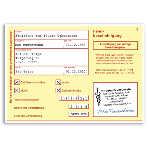 (10 x) Einladungskarten Geburtstag Krankschreibung Krankmeldung Arbeitsunfähigkeit Einladungen von gestaltenlassen.com