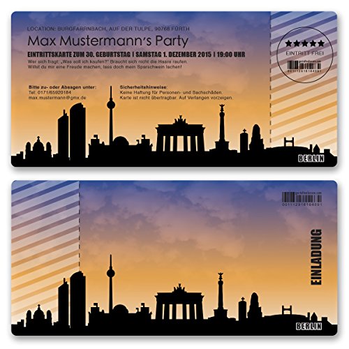 (10 x) Einladungskarten Geburtstag Skyline Berlin Party Ticket Karte Einladungen von gestaltenlassen.com