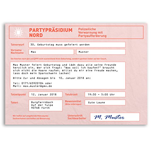 (10 x) Einladungskarten Geburtstag Strafzettel Auto Polizei Parken Einladungen von gestaltenlassen.com