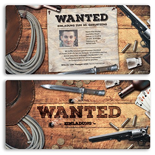 (10 x) Einladungskarten Geburtstag Wanted Western Kopfgeld Einschulung Einladungen von gestaltenlassen.com