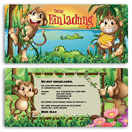 (10 x) Einladungskarten Kindergeburtstag Affen Zoo Kinder Geburtstag Einladungen von gestaltenlassen.com