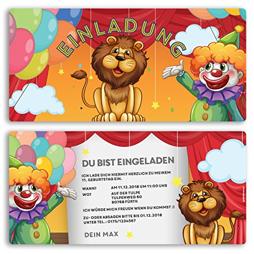 (10 x) Einladungskarten Kindergeburtstag Zirkus Clown Geburtstag Einladungen von gestaltenlassen.com
