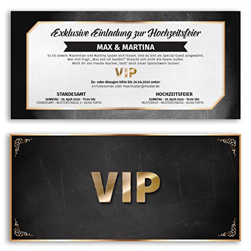 (10 x) Hochzeitseinladungskarten VIP Ticket Gold edel Einladungskarten Hochzeit von gestaltenlassen.com