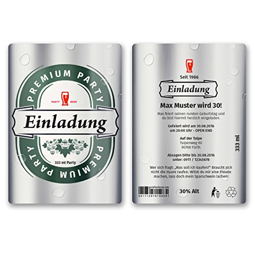 (20 x) Einladungskarten Geburtstag Bierdose Bier Bieretikett Karte Einladungen von gestaltenlassen.com