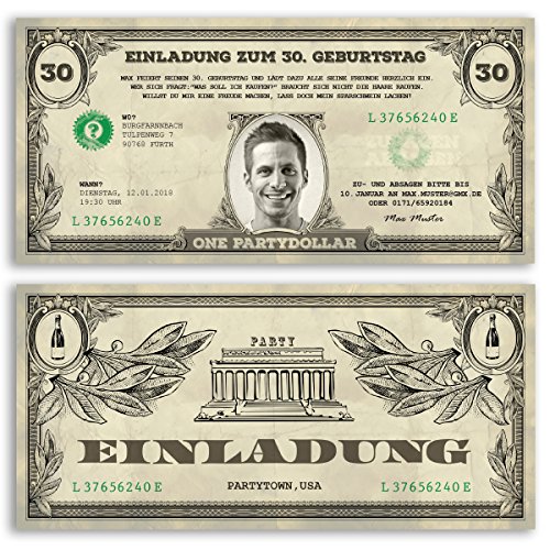 (20 x) Einladungskarten Geburtstag Dollarschein Geldschein witzige Einladungen von gestaltenlassen.com