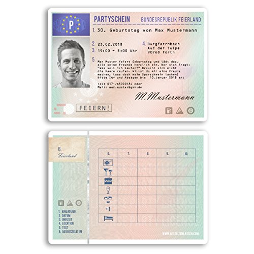 (20 x) Einladungskarten Geburtstag Führerschein Fahrerlaubnis Ausweis Einladungen von gestaltenlassen.com