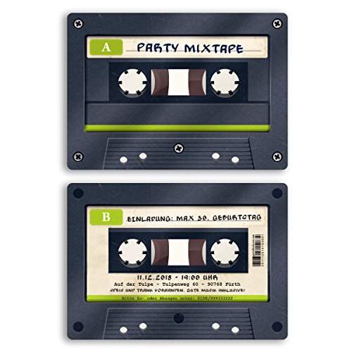 (20 x) Einladungskarten Geburtstag Kassette Musik CD Retro Vintage Einladungen von gestaltenlassen.com