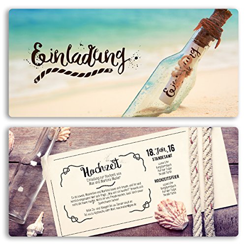 (20 x) Hochzeitseinladungskarten Flaschenpost Flasche Vintage Einladungskarten Hochzeit von gestaltenlassen.com