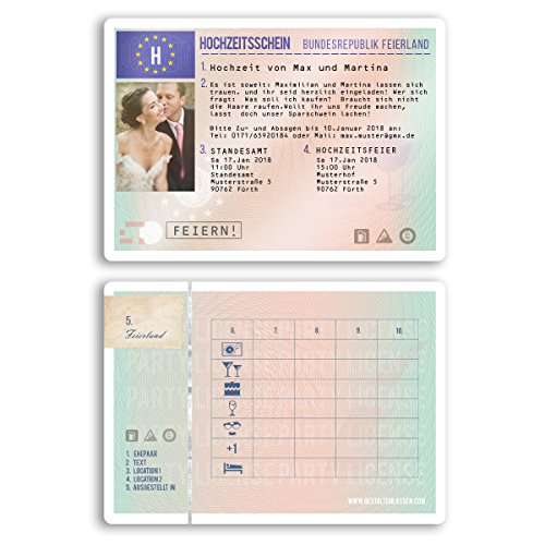(20 x) Hochzeitseinladungskarten Führerschein Lizenz Auto Einladungskarten Hochzeit von gestaltenlassen.com