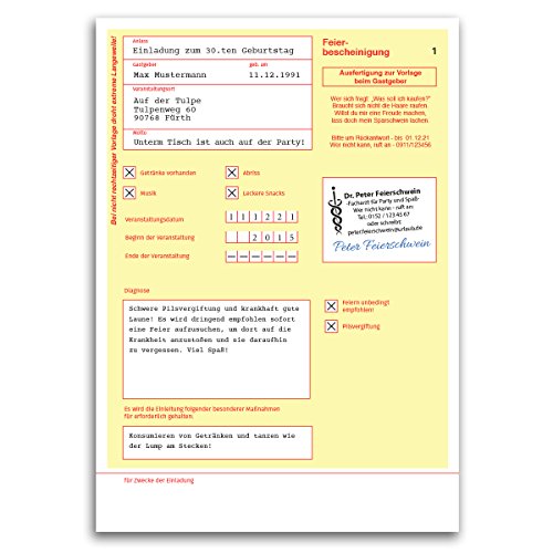 (40 x) Einladungskarten Geburtstag Krankschreibung Krankmeldung Einladungen von gestaltenlassen.com