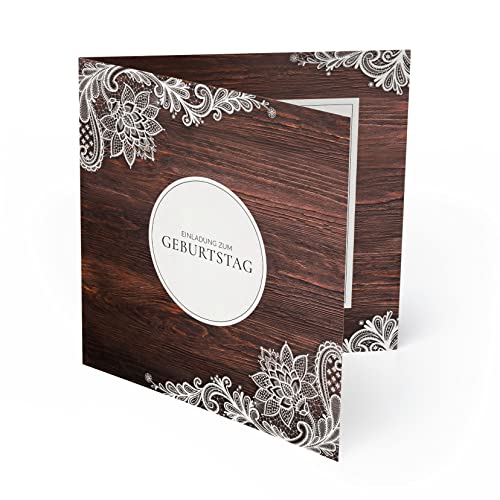 (40 x) Einladungskarten zum Geburtstag Einladung Karte Holz Spitze Edel runder Geburtstag von gestaltenlassen.com