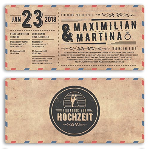 gestaltenlassen.com (40 x) Hochzeitseinladungen Vintage Retro Style Einladungskarten Hochzeit von gestaltenlassen.com