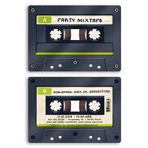 gestaltenlassen.com (50 x) Einladungskarten Geburtstag Kassette Musik CD Retro Vintage Einladungen von gestaltenlassen.com