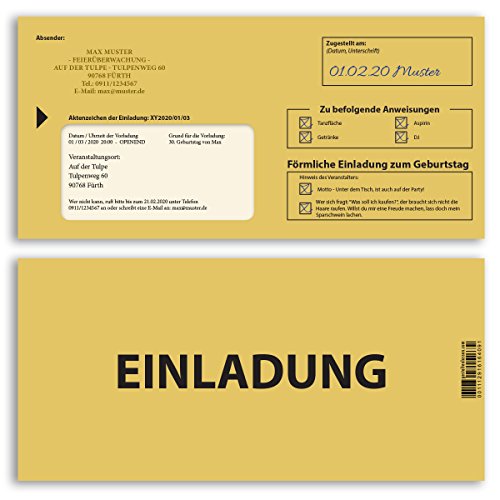 gestaltenlassen.com (50 x) Einladungskarten Geburtstag Mahnbescheid förmliche Zustellung Einladungen von gestaltenlassen.com