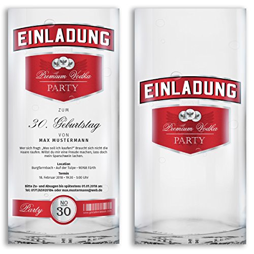 (80 x) Einladungskarten Geburtstag Wodka Flasche Party Karten Einladungen von gestaltenlassen.com