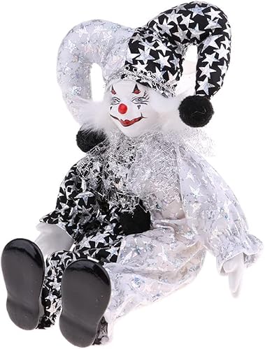 22,9 cm große Porzellan-Clown-Puppe, klassische Harlekin-Puppe mit roter Nase und Kronenhut, lustige Zirkusrequisite, Halloween-und Weihnachtsdekoration von getuse
