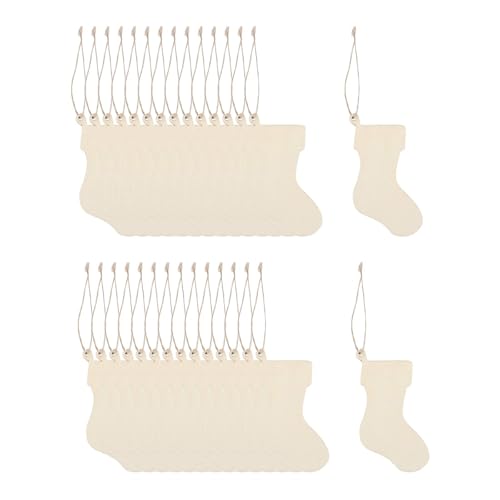 30 x Weihnachtsstrümpfe, unlackierte Holzausschnitte, hängende Ornamente, Anhänger mit Seil, blanko, Holzscheiben zum Basteln, Malen, DIY, Urlaubsdekorationen 30 x Weihnachtsstrümpfe, unlackierte Holzausschnitte, hängende Ornamente, Anhänger mit Seil, blanko, Holzscheiben zum Basteln, Malen, DIY, Urlaubsdekorationen von getuse