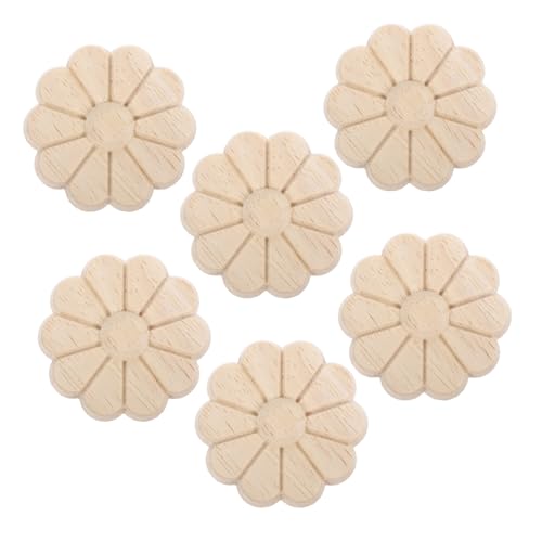 6 runde Holzschnitzereien, Blumen-Applikationen für Schränke, Massivholz, dekorative Aufkleber für Zuhause, Wohnzimmer, Schlafzimmer, Küche von getuse