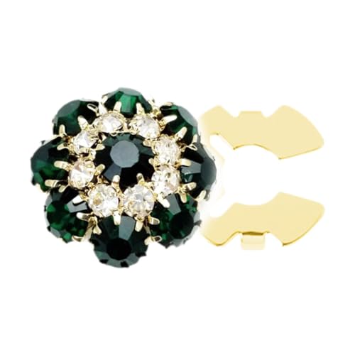 Dekorative Strass-Knopfabdeckung mit Blumen-Design für Taschen, Hüte, Kleider, Party, Alltag, Zubehör, 2,1 x 3 cm, Gold, Dunkelgrün von getuse
