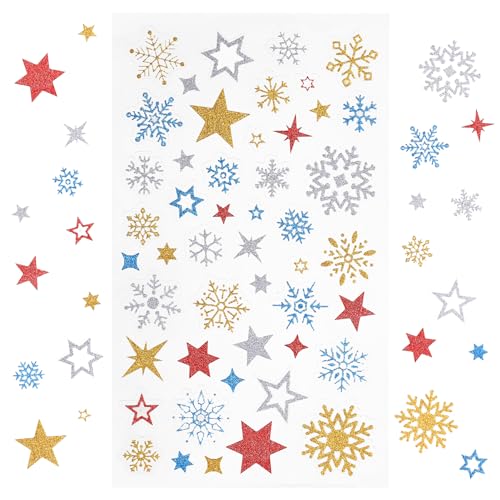 Glitzer Weihnachtsaufkleber zum Basteln - 5 Blatt Selbstklebend Urlaub Stern Schneeflocke Dekor Glitzer Weihnachtsaufkleber zum Basteln - 5 Blatt Selbstklebend Urlaub Stern Schneeflocke Dekor von getuse