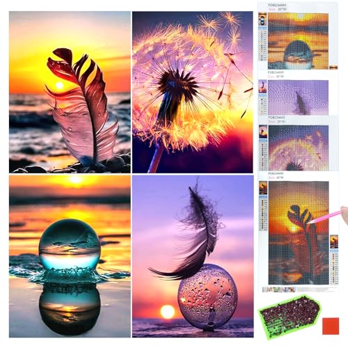 gexuamz 5D Diamond Painting, DIY Diamant Painting Bilder mit Diamond Painting Zubehör für Erwachsene und Kinder, Painting für Haus und Büro, 4 Stuck (30x20cm) von gexuamz
