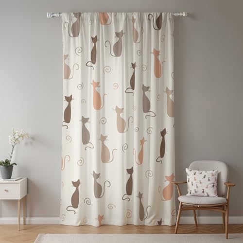 ggaimwf 107x215cm Cartoon-Katzen Vorhang mit Stangentasche Buntes Kätzchen Silhouette Rückenlasche Bleistiftfalte Lichtfilterung Sichtschutz Fenstervorhänge für Kinder Schlafzimmer Wohnzimmer,1 Panel von ggaimwf