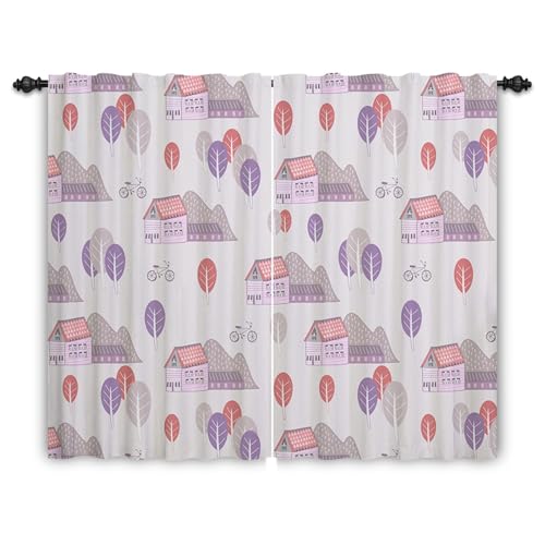 ggaimwf 117x183cm Cartoon-Haus Leinenoptik Vorhang für Kinderzimmer Rosa Hütte Bäume Berg Rustikal Lichtfilterung Raumteiler Fenstervorhänge für Jungen Mädchen Wohnzimmer,2 paneel ggaimwf 117x183cm Cartoon-Haus Leinenoptik Vorhang für Kinderzimmer Rosa Hütte Bäume Berg Rustikal Lichtfilterung Raumteiler Fenstervorhänge für Jungen Mädchen Wohnzimmer,2 paneel von ggaimwf