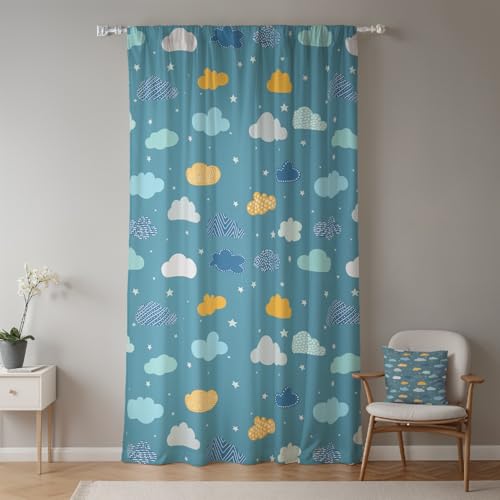 ggaimwf 117x229cm Cartoon-Wolken Kindervorhang für Kinderzimmer Niedlich Wolke Sterne Blauer Himmel Lichtfilterung Raumteiler Fenstervorhänge für Jungen Mädchen Spielzimmer Wohnzimmer,1-Einzelpaneel ggaimwf 117x229cm Cartoon-Wolken Kindervorhang für Kinderzimmer Niedlich Wolke Sterne Blauer Himmel Lichtfilterung Raumteiler Fenstervorhänge für Jungen Mädchen Spielzimmer Wohnzimmer,1-Einzelpaneel von ggaimwf