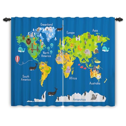 ggaimwf 132x214cm Karte Leinenoptik Vorhang Cartoon Blau Weltkarte Niedliche Tiere Maritimes Lichtfilterung Raumteiler Fenstervorhänge für Mädchen Jungen Kinderzimmer Schlafzimmer Wohnzimmer,2 paneel ggaimwf 132x214cm Karte Leinenoptik Vorhang Cartoon Blau Weltkarte Niedliche Tiere Maritimes Lichtfilterung Raumteiler Fenstervorhänge für Mädchen Jungen Kinderzimmer Schlafzimmer Wohnzimmer,2 paneel von ggaimwf