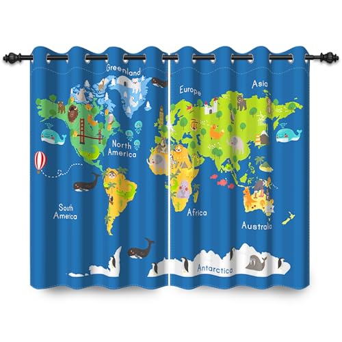 ggaimwf 132x214cm Karte Ösenvorhang Cartoon Blau Weltkarte Niedliche Tiere Maritimes Thema Verdunkelungsvorhänge Fenstervorhänge für Mädchen Jungen Kinderzimmer Schlafzimmer Wohnzimmer,2 Panel ggaimwf 132x214cm Karte Ösenvorhang Cartoon Blau Weltkarte Niedliche Tiere Maritimes Thema Verdunkelungsvorhänge Fenstervorhänge für Mädchen Jungen Kinderzimmer Schlafzimmer Wohnzimmer,2 Panel von ggaimwf