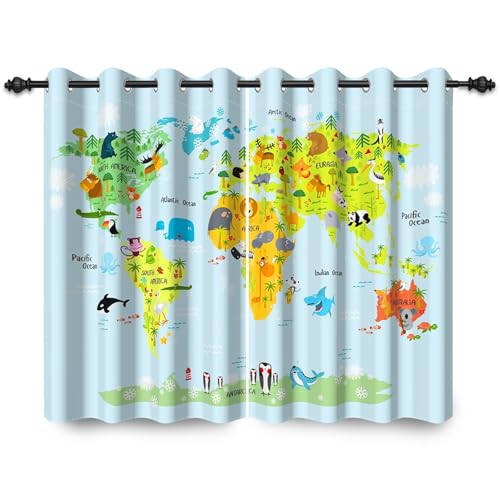 ggaimwf 132x214cm Karte Ösenvorhang Cartoon Grün Weltkarte Niedliche Tiere Maritimes Thema Verdunkelungsvorhänge Fenstervorhänge für Mädchen Jungen Kinderzimmer Schlafzimmer Wohnzimmer,2 Panel ggaimwf 132x214cm Karte Ösenvorhang Cartoon Grün Weltkarte Niedliche Tiere Maritimes Thema Verdunkelungsvorhänge Fenstervorhänge für Mädchen Jungen Kinderzimmer Schlafzimmer Wohnzimmer,2 Panel von ggaimwf