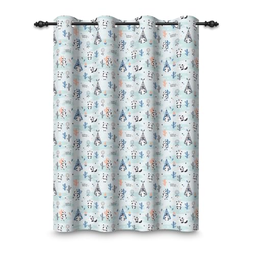 ggaimwf 135x175cm Cartoon-Panda Verdunkelungsvorhang Lustiger Panda Camping Kaktus Isolierte Raumteiler Fenstervorhänge mit Ösen für Kinderzimmer für Jungen Mädchen Wohnzimmer,1-Einzelpaneel von ggaimwf