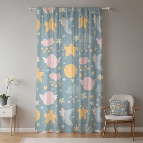 ggaimwf 135x175cm Cartoon-Wolken Kindervorhang für Kinderzimmer Süß Mond Sterne Grauer Himmel Lichtfilterung Raumteiler Fenstervorhänge für Jungen Mädchen Spielzimmer Wohnzimmer,1-Einzelpaneel ggaimwf 135x175cm Cartoon-Wolken Kindervorhang für Kinderzimmer Süß Mond Sterne Grauer Himmel Lichtfilterung Raumteiler Fenstervorhänge für Jungen Mädchen Spielzimmer Wohnzimmer,1-Einzelpaneel von ggaimwf