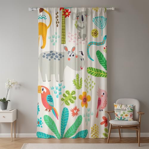 ggaimwf 135x229cm Cartoon-Safari KinderzimmervorhangBunt Wildtiere Nashorn Koala Beiger Print Lichtfilterung Raumteiler Fenstervorhänge für Jungen Mädchen Spielzimmer Wohnzimmer,1-Einzelpaneel ggaimwf 135x229cm Cartoon-Safari KinderzimmervorhangBunt Wildtiere Nashorn Koala Beiger Print Lichtfilterung Raumteiler Fenstervorhänge für Jungen Mädchen Spielzimmer Wohnzimmer,1-Einzelpaneel von ggaimwf