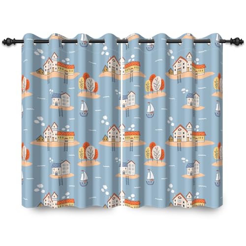 ggaimwf 135x245cm Cartoon-Haus Ösenvorhang für Kinderzimmer Meer Hütte Strand Schiff Thermo Raumteiler Verdunkelungsvorhänge Fenstervorhänge für Jungen Mädchen Wohnzimmer,2 Panel ggaimwf 135x245cm Cartoon-Haus Ösenvorhang für Kinderzimmer Meer Hütte Strand Schiff Thermo Raumteiler Verdunkelungsvorhänge Fenstervorhänge für Jungen Mädchen Wohnzimmer,2 Panel von ggaimwf