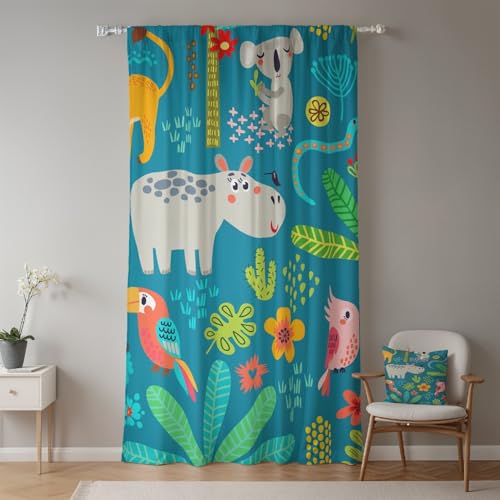 ggaimwf 135x245cm Cartoon-Safari KinderzimmervorhangBunt Wildtiere Nashorn Koala Blau Lichtfilterung Raumteiler Fenstervorhänge für Jungen Mädchen Spielzimmer Wohnzimmer,1-Einzelpaneel ggaimwf 135x245cm Cartoon-Safari KinderzimmervorhangBunt Wildtiere Nashorn Koala Blau Lichtfilterung Raumteiler Fenstervorhänge für Jungen Mädchen Spielzimmer Wohnzimmer,1-Einzelpaneel von ggaimwf