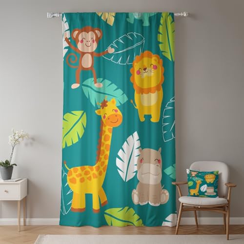 ggaimwf 135x245cm Cartoon-Safari KinderzimmervorhangBunt Wildtiere Niedlich Löwe Giraffe AFFE Lichtfilterung Raumteiler Fenstervorhänge für Jungen Mädchen Spielzimmer Wohnzimmer,1-Einzelpaneel ggaimwf 135x245cm Cartoon-Safari KinderzimmervorhangBunt Wildtiere Niedlich Löwe Giraffe AFFE Lichtfilterung Raumteiler Fenstervorhänge für Jungen Mädchen Spielzimmer Wohnzimmer,1-Einzelpaneel von ggaimwf