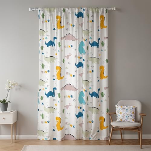 ggaimwf Dinosaurier-Vorhänge für Kinderzimmer Grün Dino-Eier Süßer Cartoon Jura-Wildtiere Fenstervorhänge Vorhänge mit Schlaufe Kinderzimmer Hängender Raumteiler Innenvorhang 135x245cm 1 Panel von ggaimwf