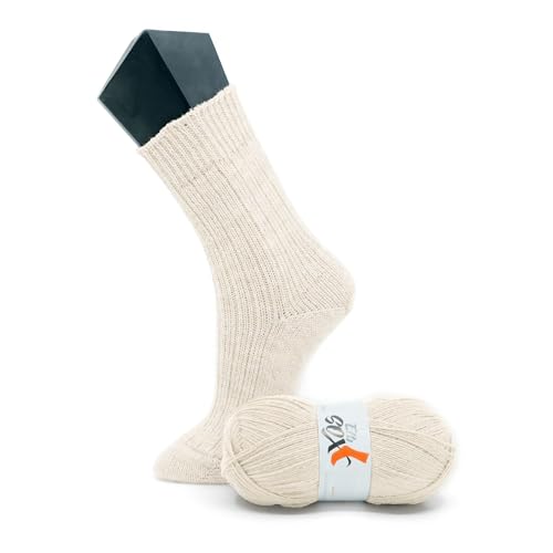 ElbSox Pier 4-4fach Sockenwolle - 100g Wolle als Knäuel mit einer Lauflänge von ca.420m - reicht für ein paar Socken bis Größe 46 - Farbe 002 - Muschelweiß von ggh