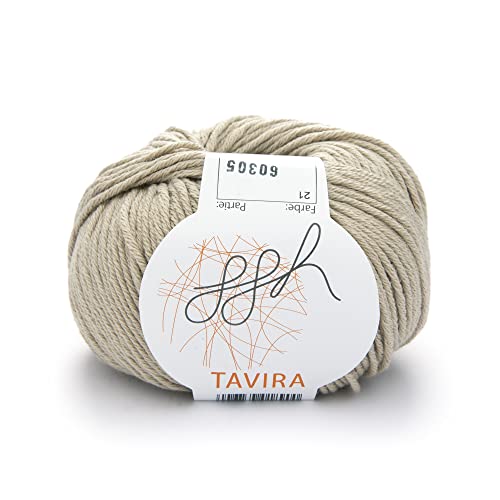 ggh Tavira - 100% Baumwolle - Lauflänge 80m auf 50g - Nadelstärke 4-5 - Wolle zum Stricken oder Häkeln geeignet - Farbe 021 - Sand von ggh
