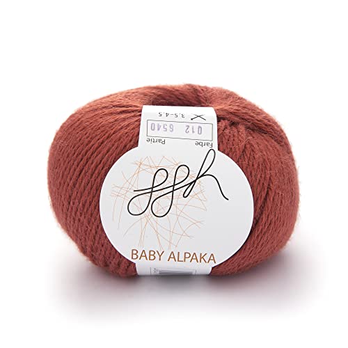 ggh Baby Alpaka Farbe - 100% Schurwolle (Baby Alpaka Wolle) - Alpakawolle zum Stricken oder Häkeln | Farbe 012 - Gebranntes Rostrot von ggh