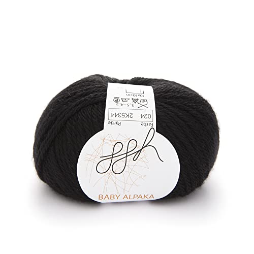 ggh Baby Alpaka Farbe - 100% Schurwolle (Baby Alpaka Wolle) - Alpakawolle zum Stricken oder Häkeln | Farbe 024 - Schwarz von ggh