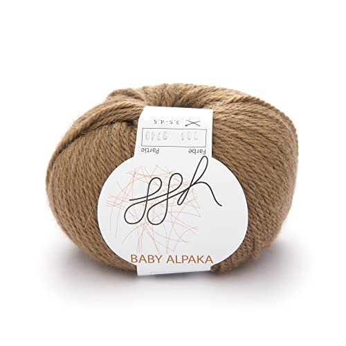 ggh Baby Alpaka Natur - 100% Baby Alpaka Wolle ungefärbt - 50g Wolle zum Stricken oder Häkeln geeignet - Farbe 004 - Tabakbraun von ggh