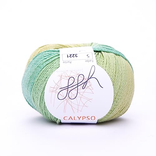 ggh Calypso | 100% Baumwolle | 50g Wolle zum Stricken oder Häkeln mit langem Farbverlauf | Farbe 005 - Oliv-Türkis von ggh