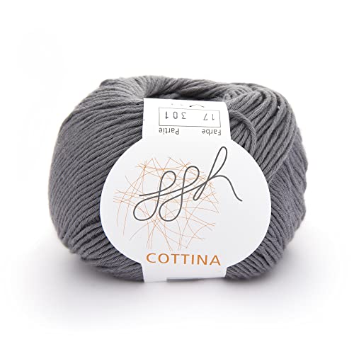 ggh Cottina - 100% Baumwolle - Lauflänge 140m auf 50g - Wolle zum Stricken oder Häkeln Farbe 017 - Grau von ggh