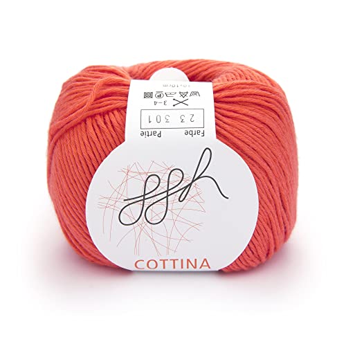 ggh Cottina - 100% Baumwolle - Lauflänge 140m auf 50g - Wolle zum Stricken oder Häkeln Farbe 023 - Leuchtendes Orange von ggh