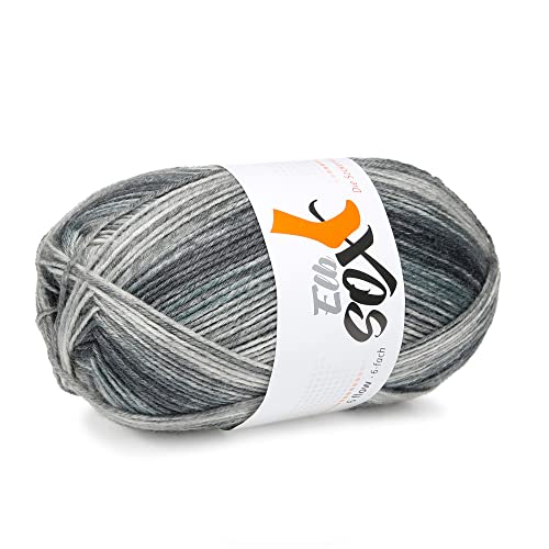 ElbSox - 6 flow - color / 6fach Sockenwolle - Schurwolle Mischung - 150g Sockenwolle - Lauflänge ca.375m - Nadelstärke 3-4 - Farbe 001 - Schwarz Dégradé von ggh