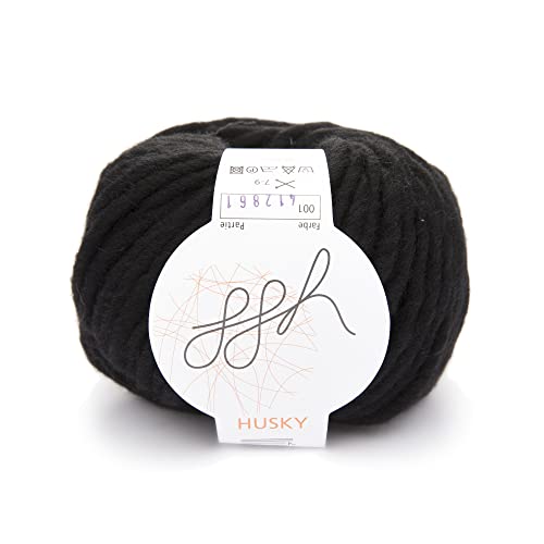 ggh Husky | Schurwolle Mischung | 50g Wolle zum Stricken oder Häkeln | Dicke Wolle | Farbe 001 - Schwarz von ggh