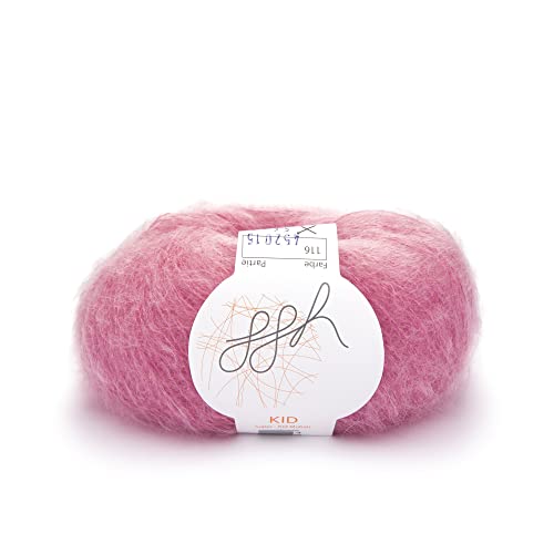 ggh Kid - Mohairwolle - 25g Wolle zum Stricken - leichte & hochwertige Kid-Mohair Wolle - Farbe 116 - Korallrosé von ggh