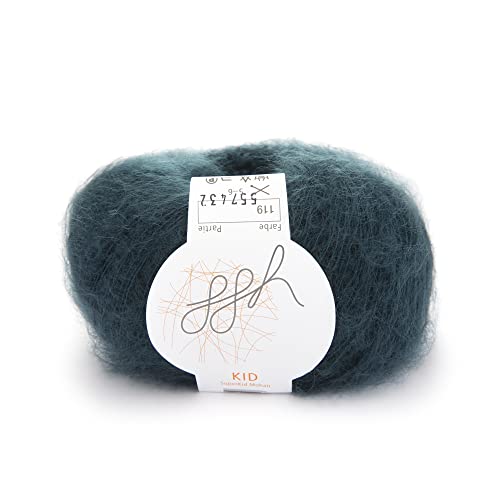 ggh Kid - Mohairwolle - 25g Wolle zum Stricken - leichte & hochwertige Kid-Mohair Wolle - Farbe 119 - Grüner Schiefer von ggh